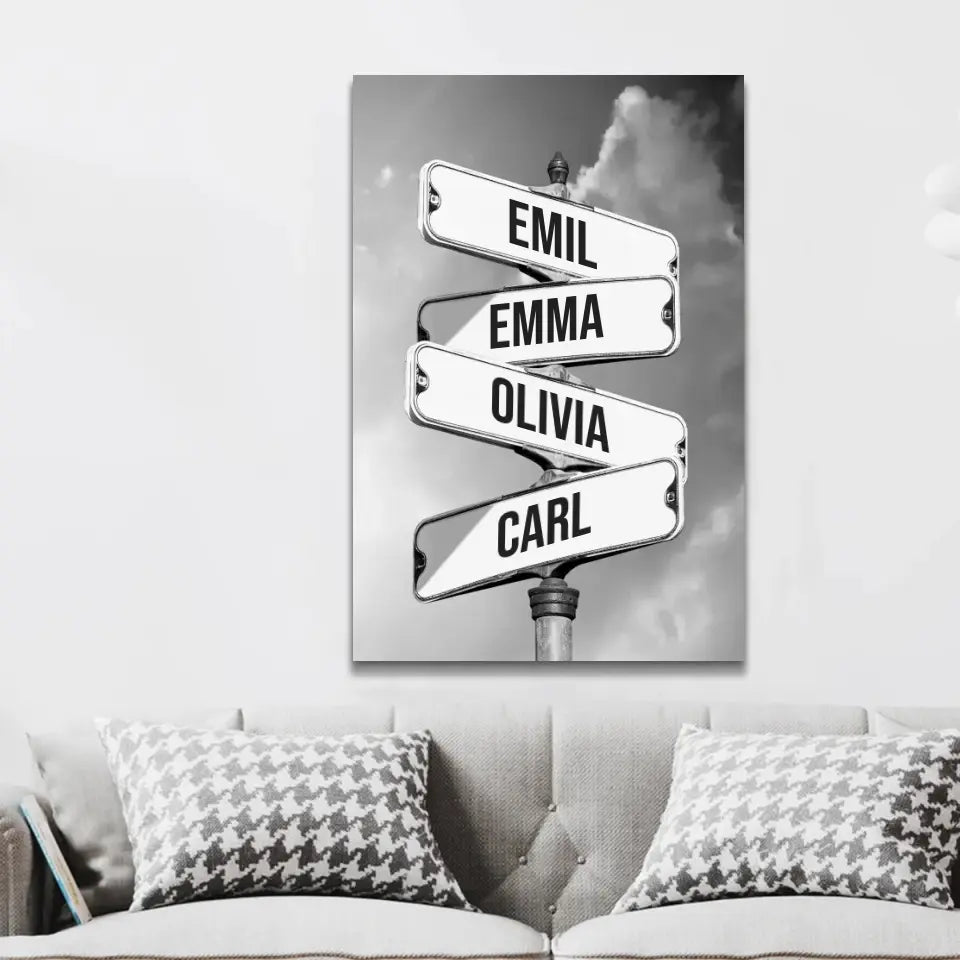 Personligt lærred "Vintage gadeskilt til familier"