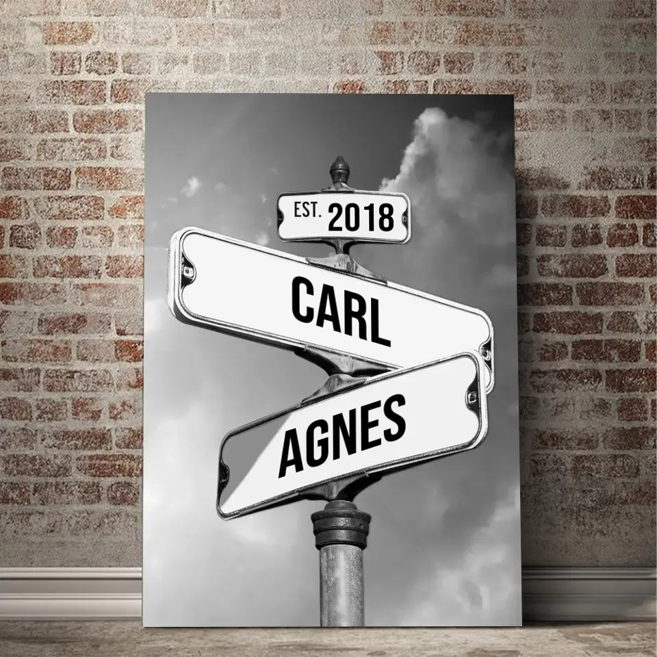 Personligt lærred "Vintage gadeskilt til par"