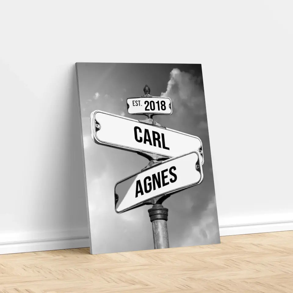 Personligt lærred "Vintage gadeskilt til par"