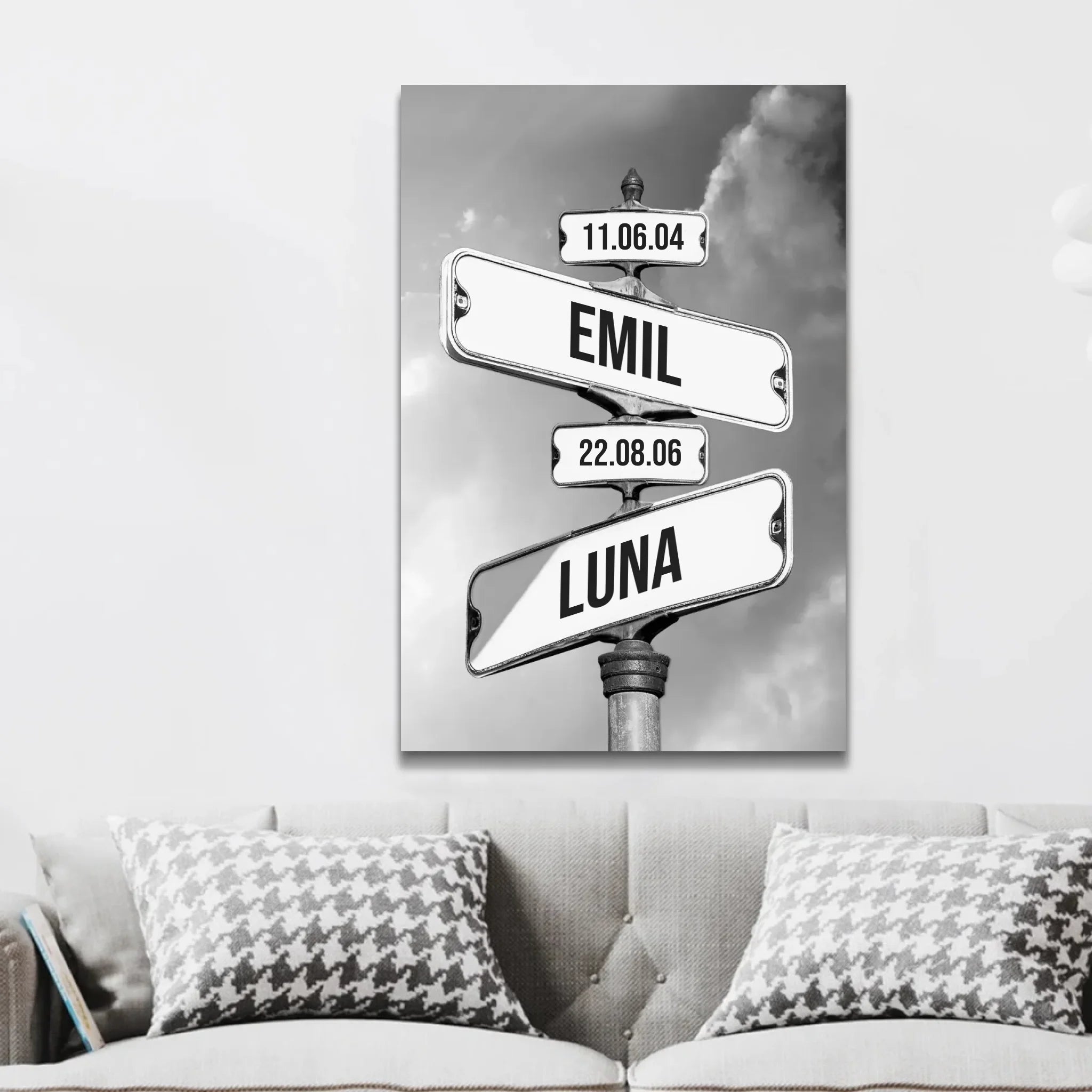 Personligt lærred "Vintage gadeskilt med børnenes fødselsdato"