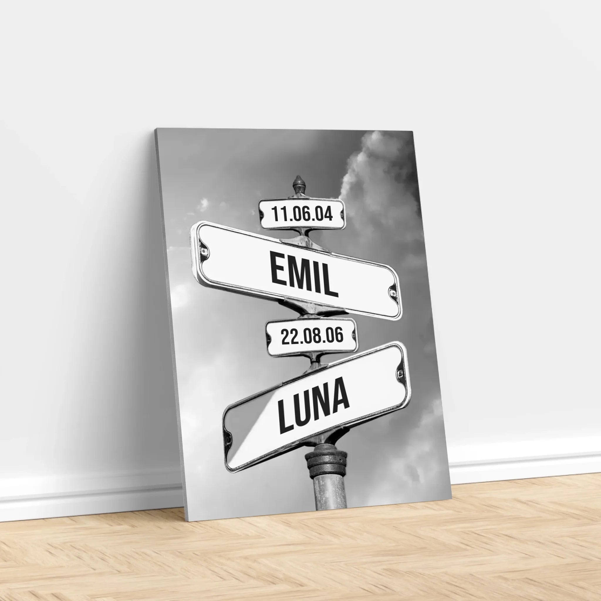 Personligt lærred "Vintage gadeskilt med børnenes fødselsdato"