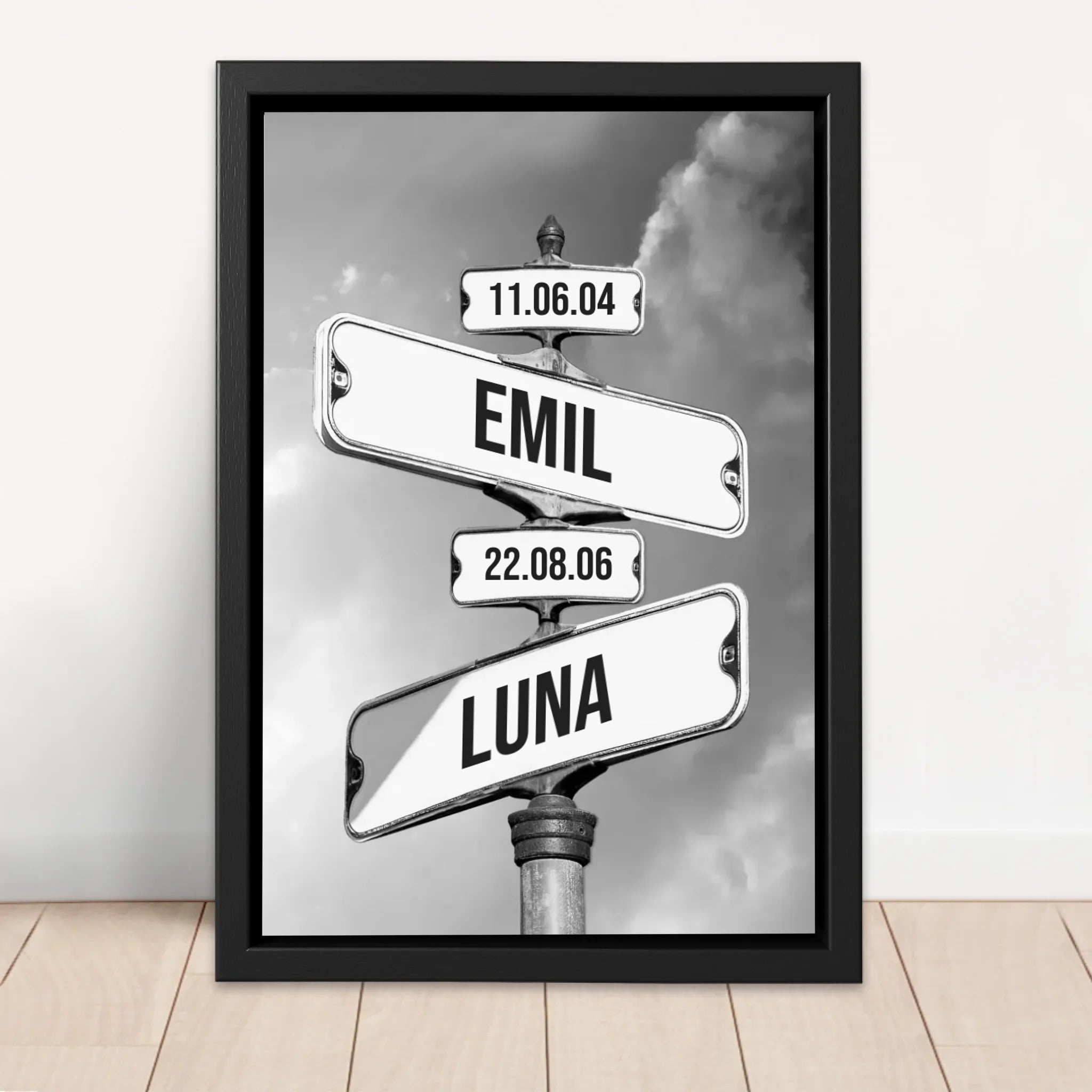 Personligt lærred "Vintage gadeskilt med børnenes fødselsdato"