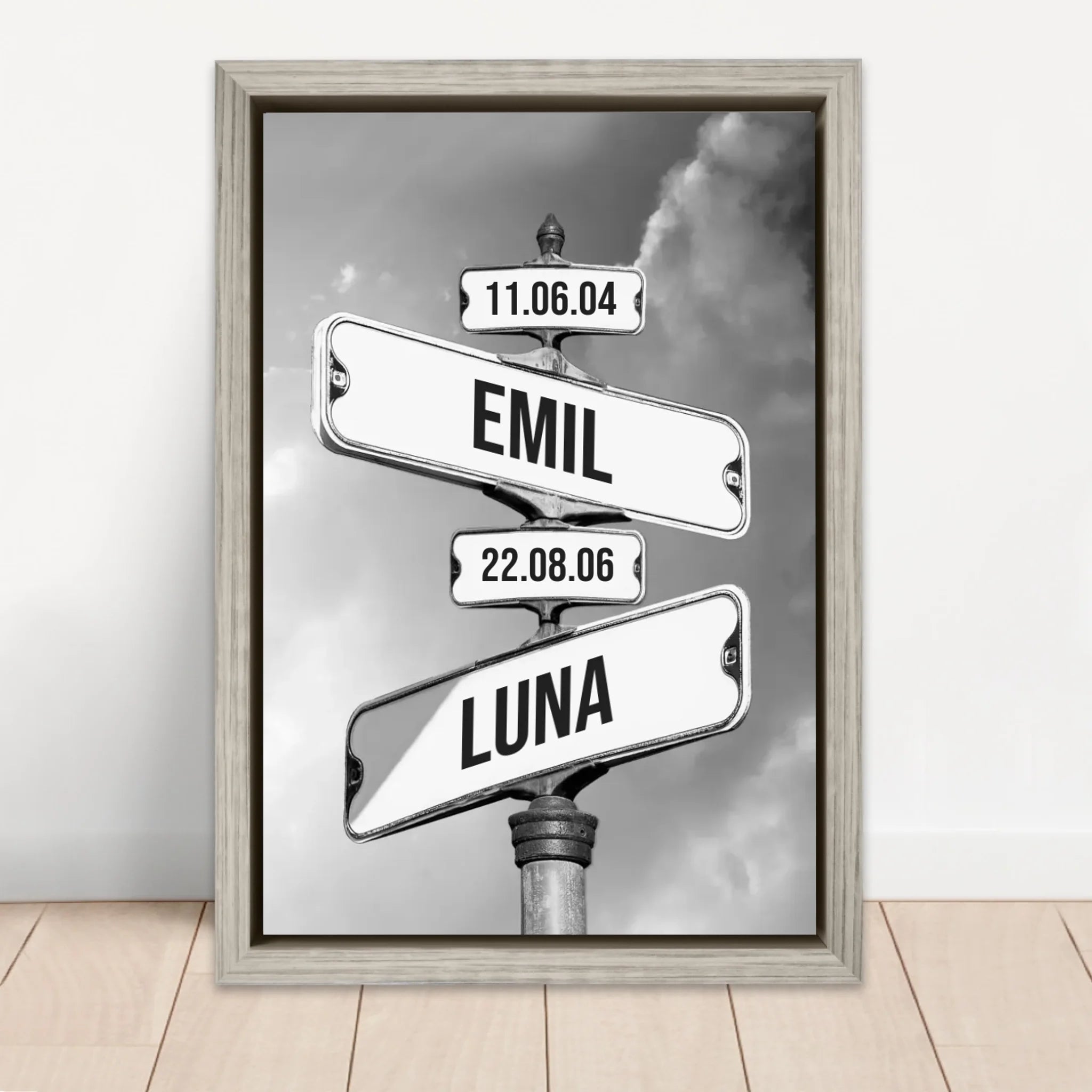 Personligt lærred "Vintage gadeskilt med børnenes fødselsdato"