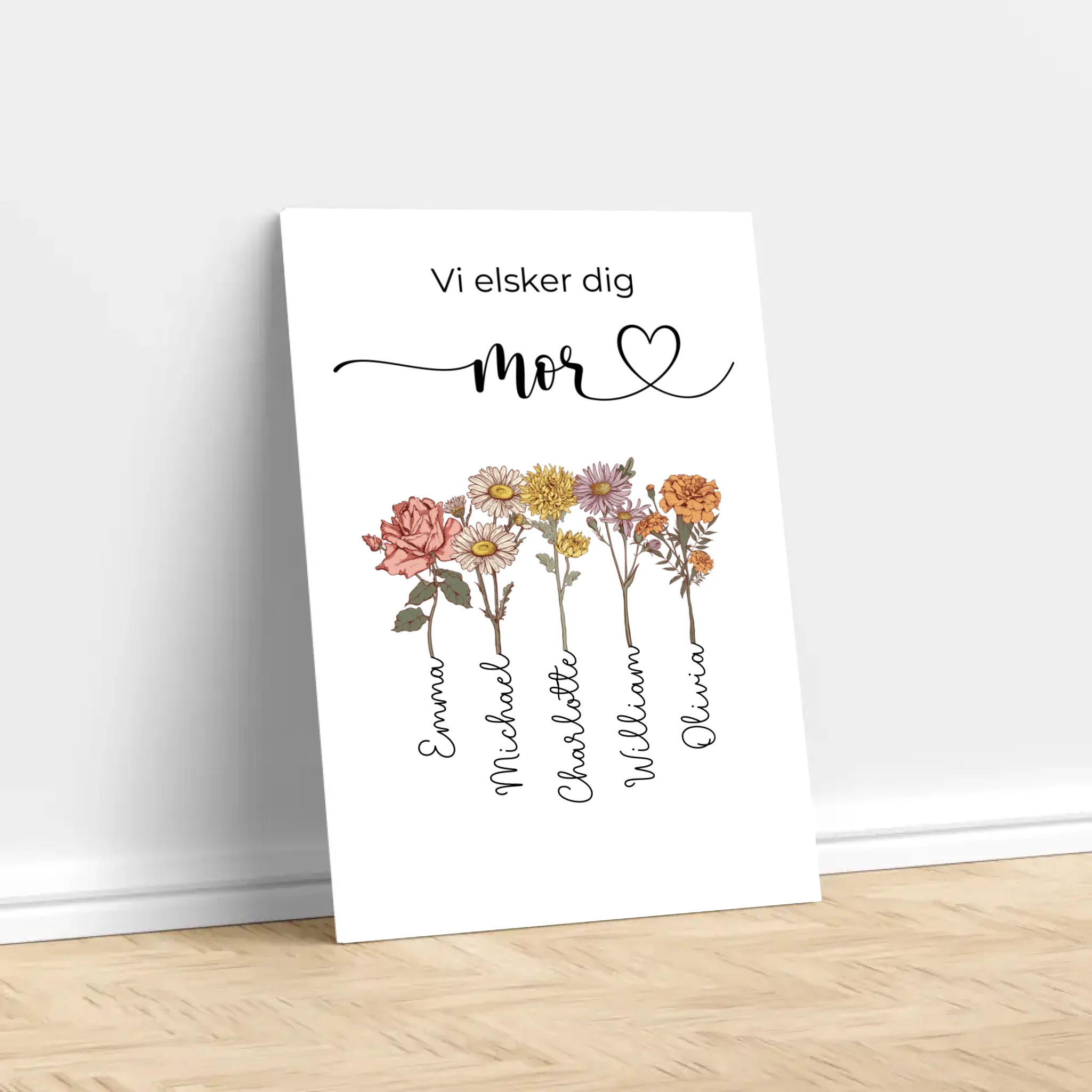 Personligt lærred "Blomster til mor - Vi elsker dig"