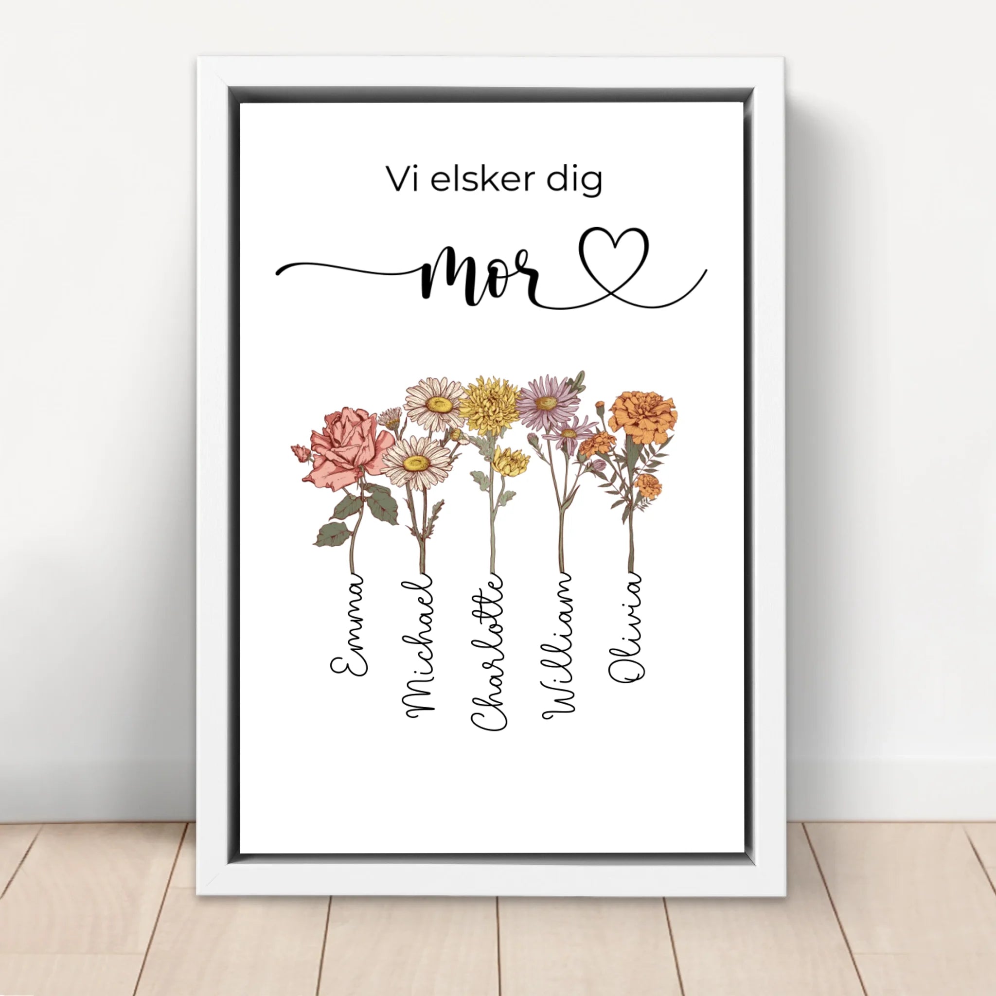 Personligt lærred "Blomster til mor - Vi elsker dig"