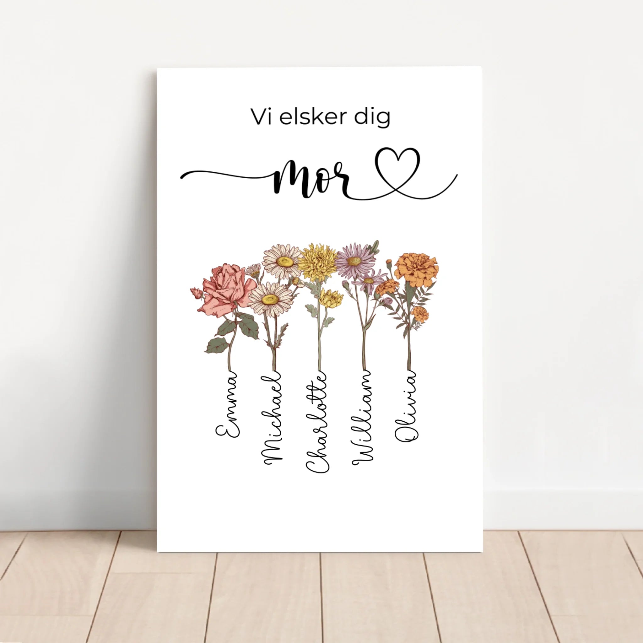 Personligt lærred "Blomster til mor - Vi elsker dig"