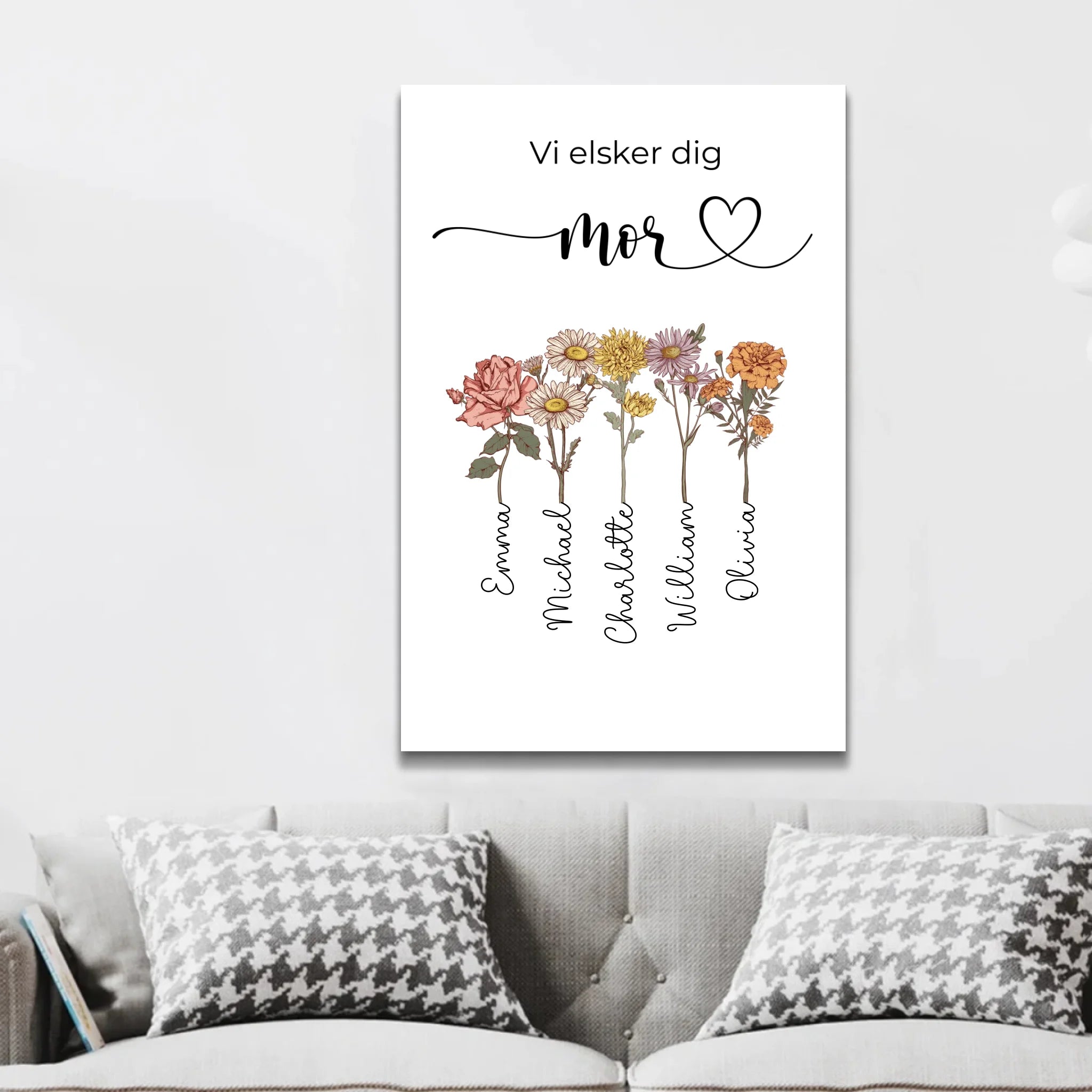 Personligt lærred "Blomster til mor - Vi elsker dig"
